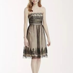 David's Bridal Black Tan Strapless Tulle Caviar Beaded Short Formal Dress Size 6